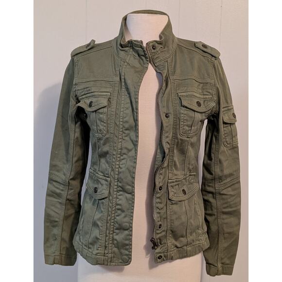 Kenzie Jeans S Military Lightweight Green Utility Cargo Jacket Snap & Zip Close - Picture 3 of 12